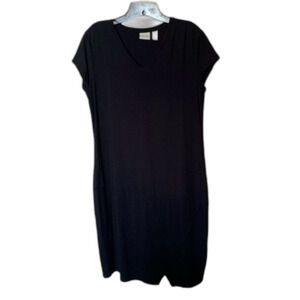 Chico's Black Cap Sleeve V Neck Knee-Length Wrinkle Free Dress Size 1 or Medium